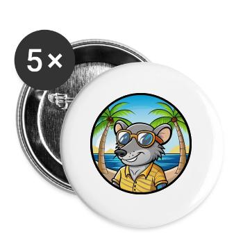 Ratte Lustige Cartoon Sommer Strand Sonnenbrille Aufkleber - Buttons groß 56 mm (5er Pack) - Weiß - Vorne