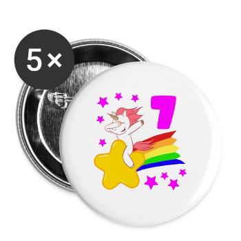 7 Siebter Geburtstag 7 Bday Mädchen Einhorn - Buttons groß 56 mm (5er Pack) - Weiß - Vorne