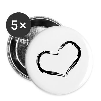 Herz Design Bürste Schwarz - Buttons groß 56 mm (5er Pack) - Weiß - Vorne