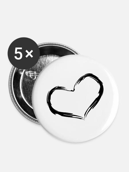 Herz Design Bürste Schwarz - Buttons groß 56 mm (5er Pack) - Weiß