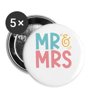 Mr & Mrs Hochzeit - Buttons groß 56 mm (5er Pack) - Weiß - Vorne
