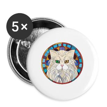 Weiße Langhaar Perserkatze Buntes Aquarell - Buttons groß 56 mm (5er Pack) - Weiß - Vorne