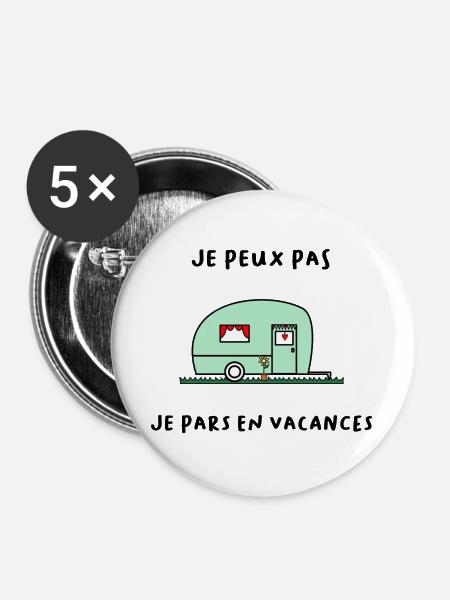 ICH KANN NICHT. - Urlaub. ES LEBE DER URLAUB. URLAUB - Buttons groß 56 mm (5er Pack) - Weiß