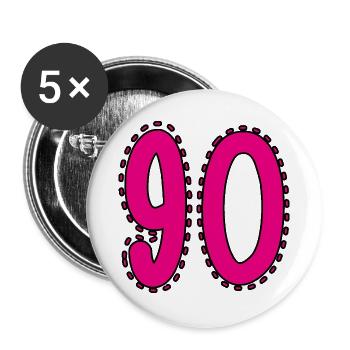 90. 90 JAHRE. 90. JAHRESTAG. 90-JÄHRIGES JUBILÄUM. - Buttons groß 56 mm (5er Pack) - Weiß - Vorne