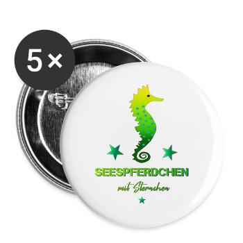 Seepferdchen mit Sternchen Schwimmabzeichen - Buttons groß 56 mm (5er Pack) - Weiß - Vorne