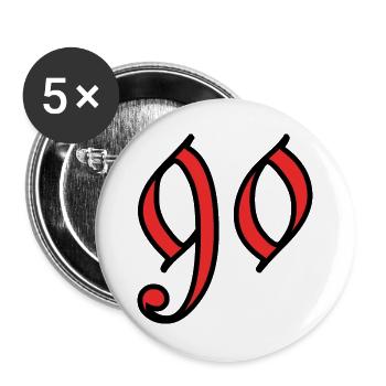 90. 90 JAHRE. 90. JAHRESTAG. 90-JÄHRIGES JUBILÄUM. - Buttons groß 56 mm (5er Pack) - Weiß - Vorne