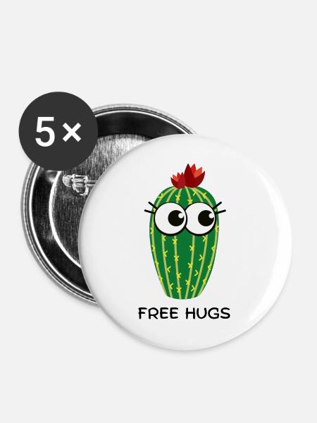 Free Hugs Cactus - Buttons large 2.2''/56 mm (5-pack) - white