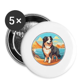 Karpaten-Schäferhund-Rasse-Cartoon-Kawaii-Hund - Buttons groß 56 mm (5er Pack) - Weiß - Vorne