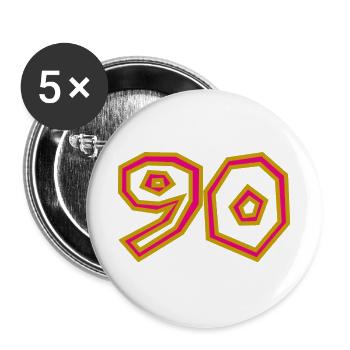 90. 90 JAHRE. 90-JÄHRIGES JUBILÄUM. 90-JÄHRIGES JUBILÄUM. - Buttons groß 56 mm (5er Pack) - Weiß - Vorne