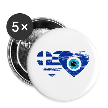 Griechenland Nazarperle Flagge Herz used - Buttons groß 56 mm (5er Pack) - Weiß - Vorne
