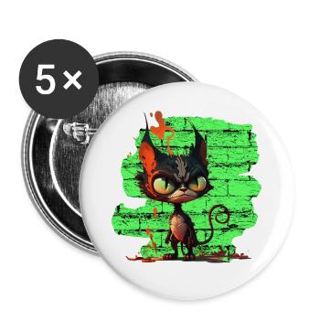 Lustige Katze - Buttons groß 56 mm (5er Pack) - Weiß - Vorne