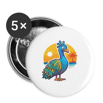 Pfau Lustige Karikatur Kawaii Strand Illustration - Buttons groß 56 mm (5er Pack) - Weiß - Vorne
