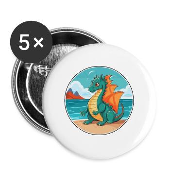 Drache Aquarell Karikatur Kawaii Clipart Tier - Buttons groß 56 mm (5er Pack) - Weiß - Vorne
