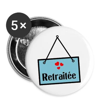 - RUHESTAND. GUTER RUHESTAND. FROHER RUHESTAND - Buttons groß 56 mm (5er Pack) - Weiß - Vorne
