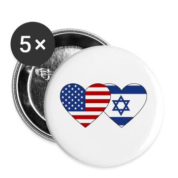USA Israel Flagge Herz - Buttons groß 56 mm (5er Pack) - Weiß - Vorne
