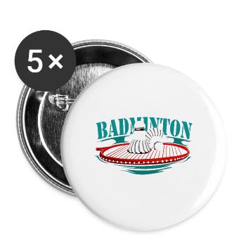Federleichtes Badminton Turnier - Buttons groß 56 mm (5er Pack) - Weiß - Vorne
