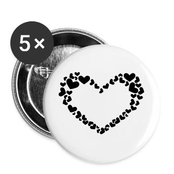 Herz Design mit Herzchen - Buttons groß 56 mm (5er Pack) - Weiß - Vorne