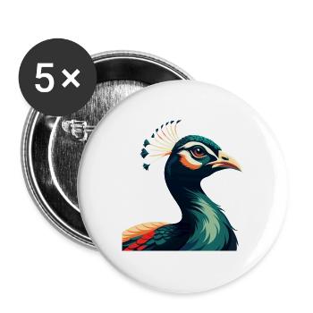 Paon Dessin Animé Personnage Animal Coloré Animal De Compagnie - Lot de 5 grands badges (56 mm) - blanc - Devant