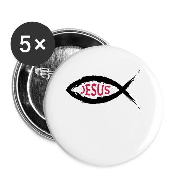 Fisch Symbol Jesus Religion - Buttons groß 56 mm (5er Pack) - Weiß - Vorne