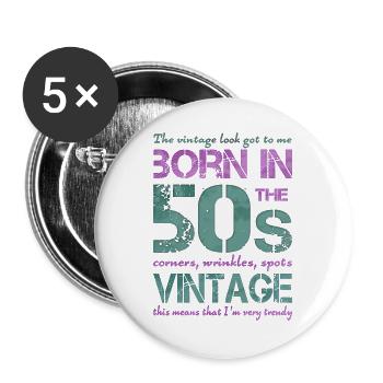 Fünfziger 50th 50s 50er - Buttons groß 56 mm (5er Pack) - Weiß - Vorne