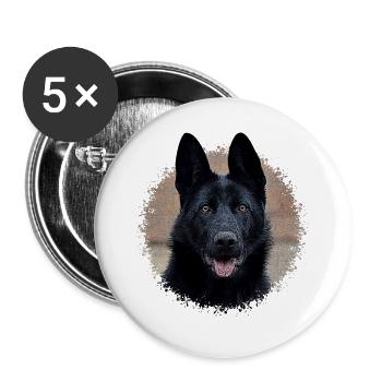 Schwarzer Schäferhund - Buttons groß 56 mm (5er Pack) - Weiß - Vorne