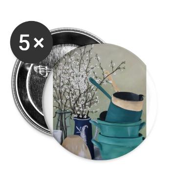 Ölgemälde Kunst Stillleben Küche Vintage Blüten - Buttons groß 56 mm (5er Pack) - Weiß - Vorne