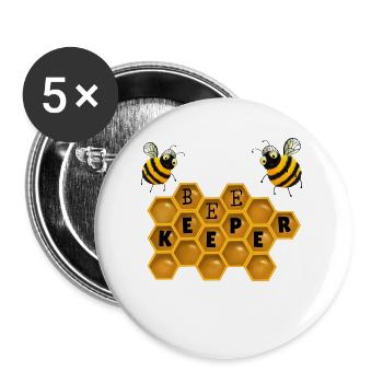 Bee Keeper - Bienen und Honigwaben Wortspiel - Buttons groß 56 mm (5er Pack) - Weiß - Vorne