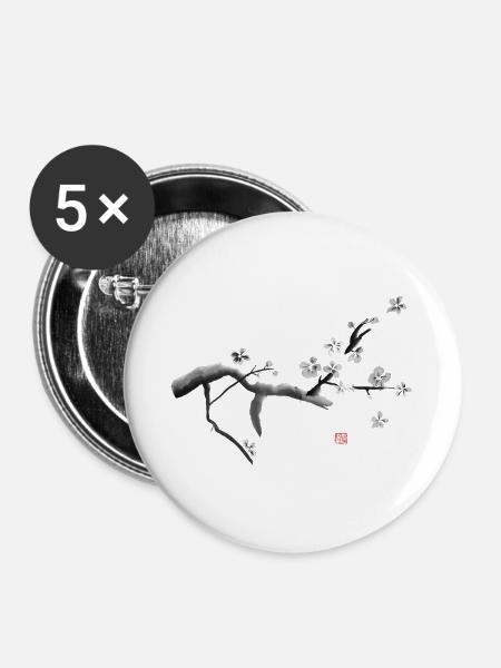 Sakura, Kirschblüten - Buttons groß 56 mm (5er Pack) - Weiß