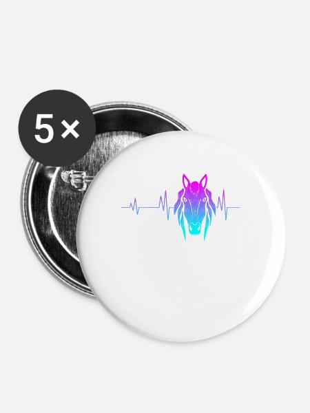 Pferd Herzschlag - Buttons groß 56 mm (5er Pack) - Weiß
