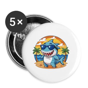Shark Funny Cartoon Summer Beach Sunglasses - Buttons large 2.2''/56 mm (5-pack) - white - Front