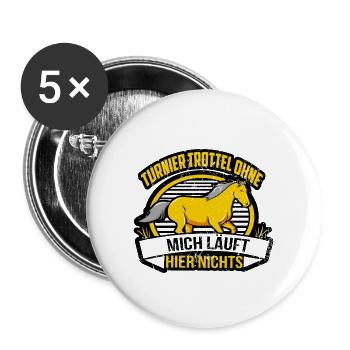 Turnier Trottel Turniertrottel TT Reiterspruch - Buttons groß 56 mm (5er Pack) - Weiß - Vorne