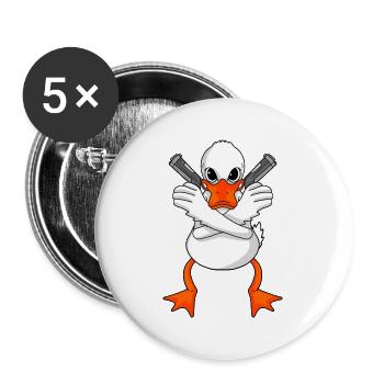 Ente mit Pistole - Buttons groß 56 mm (5er Pack) - Weiß - Vorne