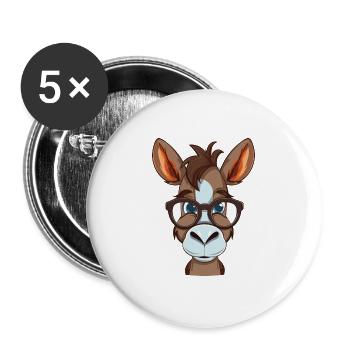 Esel trägt Brille Cartoon Kawaii Illustration - Buttons groß 56 mm (5er Pack) - Weiß - Vorne