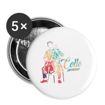 Elegantes Cello Orchesterklang - Buttons groß 56 mm (5er Pack) - Weiß - Vorne