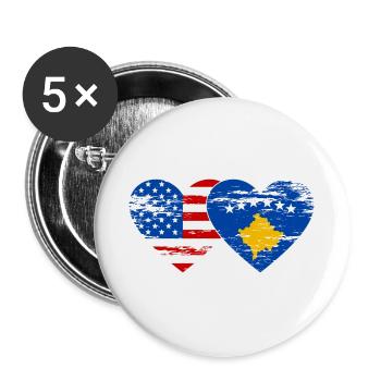 USA Kosovo Flagge Herz used - Buttons groß 56 mm (5er Pack) - Weiß - Vorne