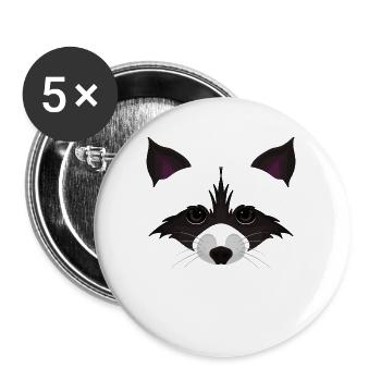 Waschbär Gesicht - Maske mit Ohren - Buttons groß 56 mm (5er Pack) - Weiß - Vorne