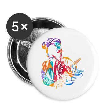 Schmissiger Dudelsack Volksmusik - Buttons groß 56 mm (5er Pack) - Weiß - Vorne
