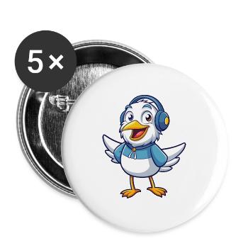 Mouette Funny Cartoon Character Musique de casque - Lot de 5 grands badges (56 mm) - blanc - Devant