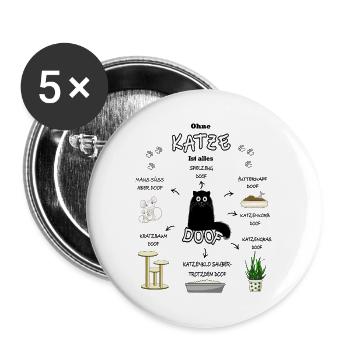 Katze Cat Kitten Kater Kätzchen Katzen schwarz - Buttons groß 56 mm (5er Pack) - Weiß - Vorne