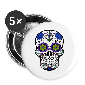 mexikanischer Schädel - Buttons groß 56 mm (5er Pack) - Weiß - Vorne