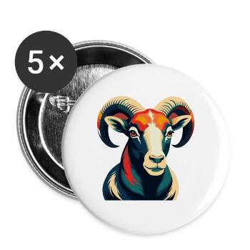 Bélier Dessin animé Personnage Animal de compagnie coloré - Lot de 5 grands badges (56 mm) - blanc - Devant