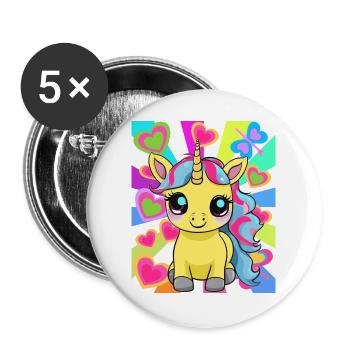 Retro Einhorn Einhörner Kinder Kind Pferd - Buttons groß 56 mm (5er Pack) - Weiß - Vorne