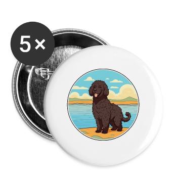 Friesische Wasserhund Rasse Cartoon Kawaii Clipart Hund - Buttons groß 56 mm (5er Pack) - Weiß - Vorne
