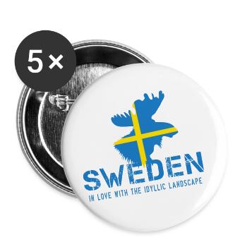Schweden Sweden Sverige - Buttons groß 56 mm (5er Pack) - Weiß - Vorne