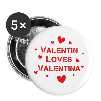 Valentinstag Valentine rote Herzen - Buttons groß 56 mm (5er Pack) - Weiß - Vorne