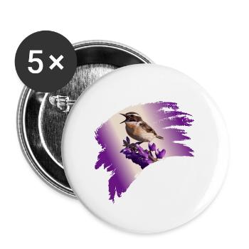 Braunkehlchen, Vogel des Jahres 2023 - Buttons groß 56 mm (5er Pack) - Weiß - Vorne
