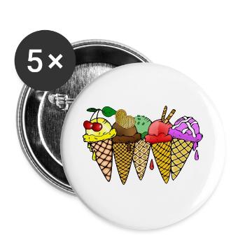 Eis Vanilleeis Schokoladeneis Erdbeereis Himbeere - Buttons groß 56 mm (5er Pack) - Weiß - Vorne