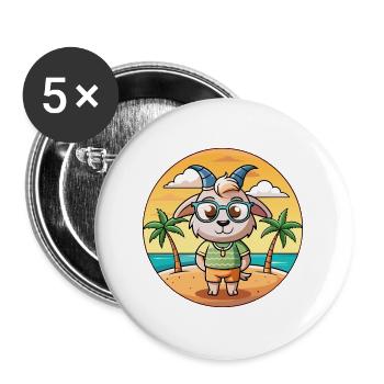 Ziege Lustige Cartoon Sommer Strand Sonnenbrille - Buttons groß 56 mm (5er Pack) - Weiß - Vorne