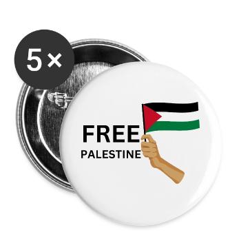 FREE PALASTINE | Gaza | Demonstration - Buttons groß 56 mm (5er Pack) - Weiß - Vorne