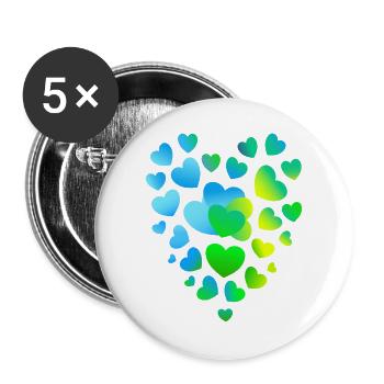 blaue Herzen viele Herzen - Buttons groß 56 mm (5er Pack) - Weiß - Vorne